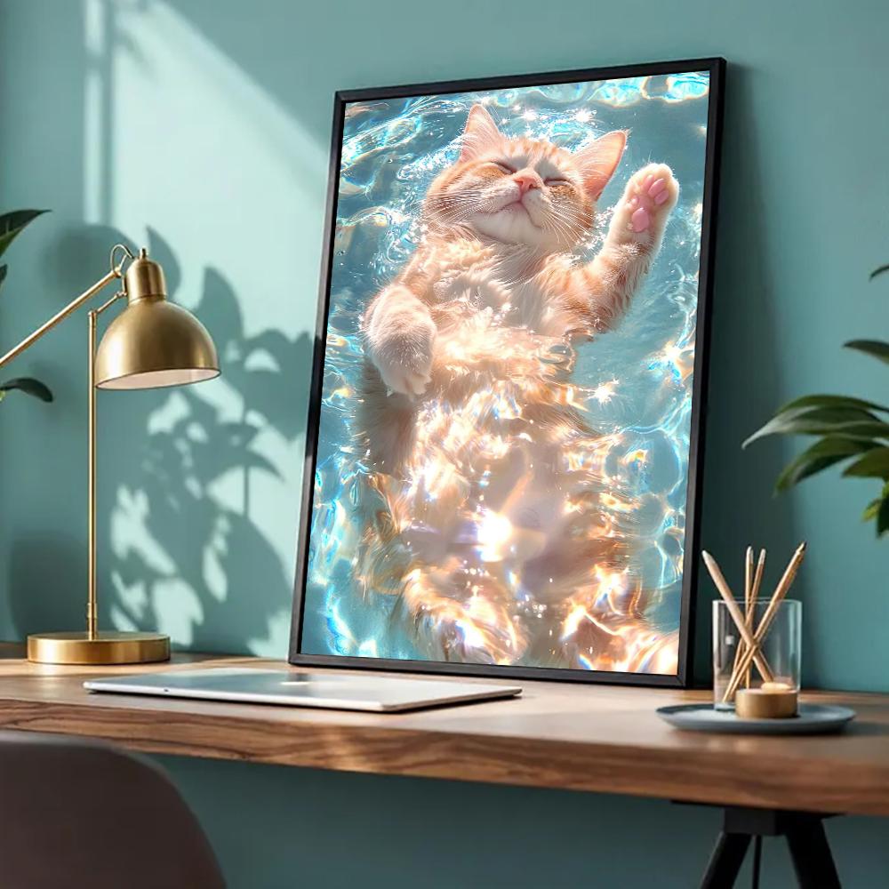 A Cute Animal Art, Adorable Animals Enjoying Sunlight in Water-Nordic Wall Decor Canvas Print for Living Room, and Kids Room