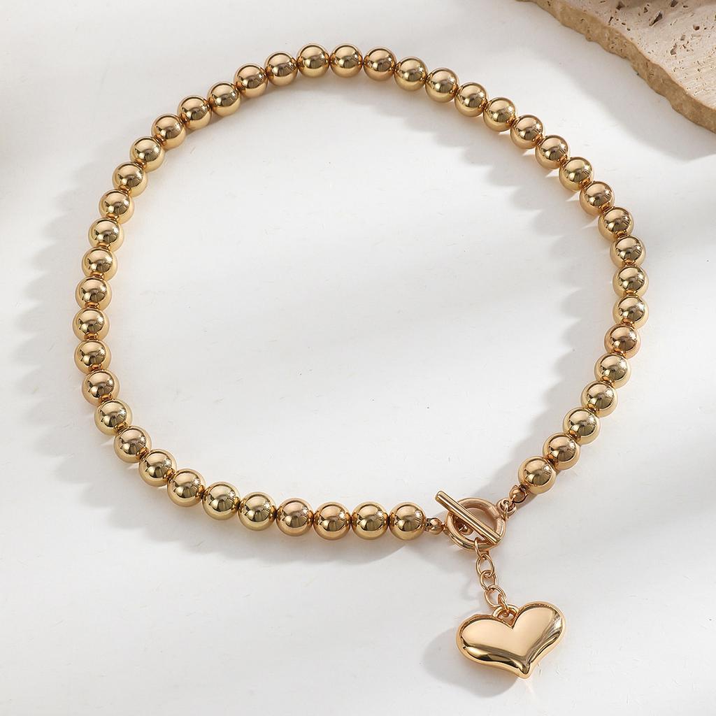 Универсальное ожерелье-чокер с имитацией жемчуга, с бусинами, в виде сердца, с преувеличенной геометрической круглой бусиной, женское