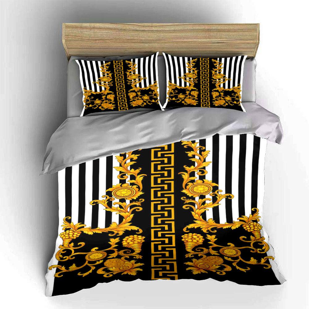 Golden vines and stripes. Bedding sets Duvet cover sets Duvet covers Pillowcases(1 * Duvet Cover 2 * Pillowcases, without duvet insert)