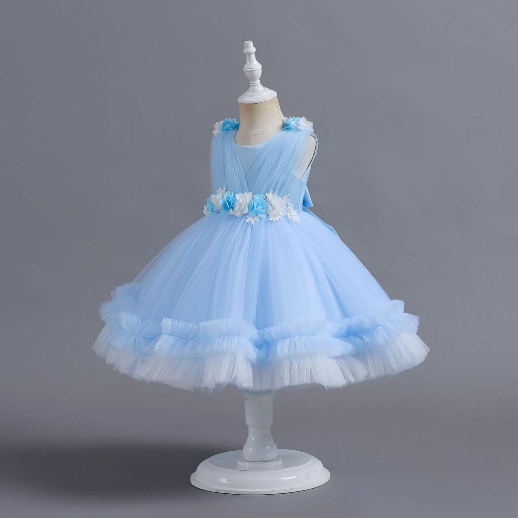 Детское платье, новинка 2024 года, элегантное вечернее платье для дня рождения для девочек, пышное платье принцессы с большим бантом и пайетками для балета