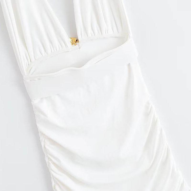 Kaslead New Arrival Women's Clothing Fashion Style Fashion Silm Ruched Halterneck Sleeveless Dress 1026226