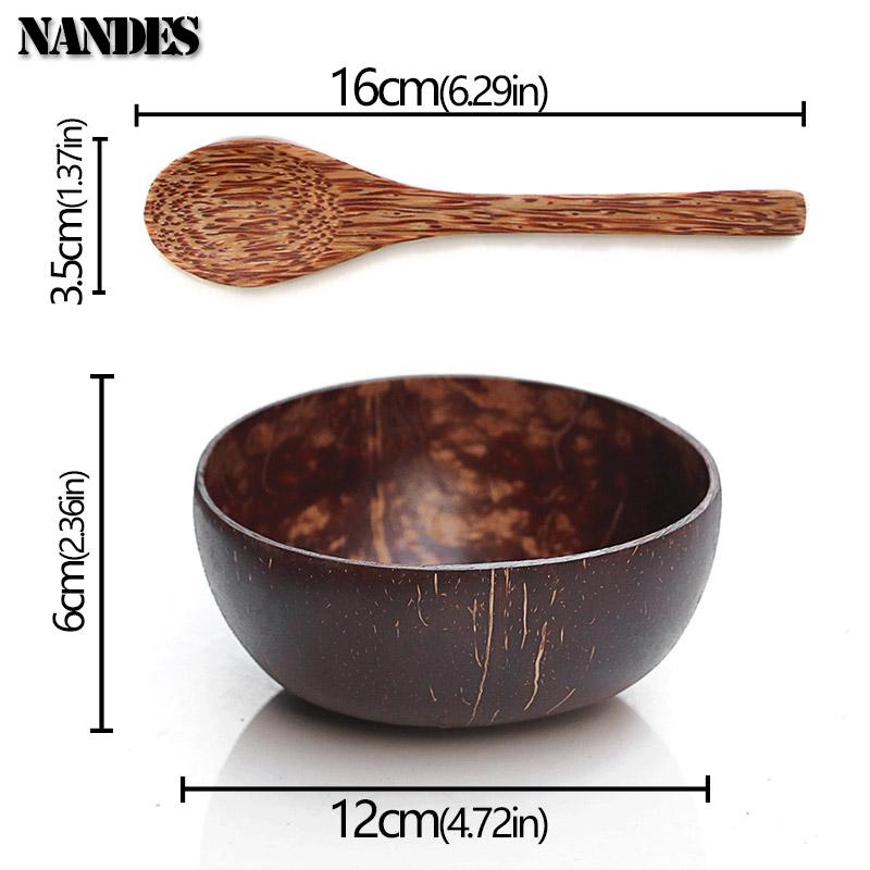 Набор натуральных кокосовых мисок Ручная работа Деревянная посуда Деревянная ложка Десерт Фруктовый салат Смешивание Рамен Миска для хранения Кухонная посуда