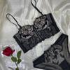 Rose Embroidered Lace Longline Bra Set