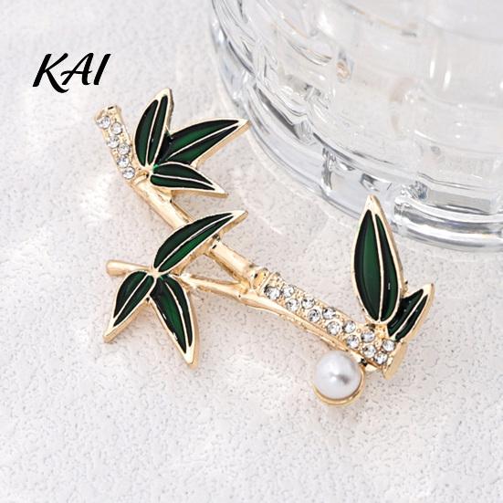 Women Aesthetic Jewelry Alloy Rhinestone Bamboo Brooch, Enamel Lapel Collar Pin, Men Chinese Style Pin Accessories for Suit Dress Coat Scarf