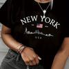 Повседневная футболка для женщин на лето и весну, с принтом New York, с круглым вырезом, с коротким рукавом