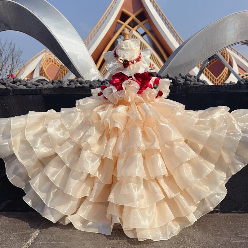 Dogs Wedding Dress Gown with Detachable Long Tailing,Spring Pet Puppy Formal Apparel Princess Clothes for Parties Photographing