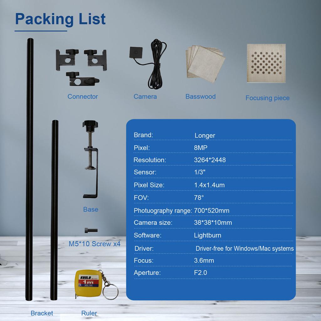 Камера LONGER Lightburn, высокое разрешение 8 МП, позиционирование и запись, поддержка диапазона фотосъемки 700*520 мм