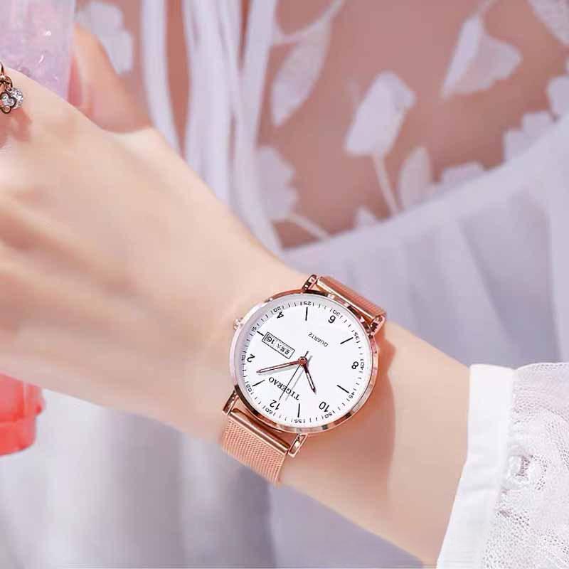 Women Quartz Watch Ultra Thin Waterproof Luminous Dual Calendar Wristwatch Girls Daily Wear Fashion Ladies Watch Outdoor Sports