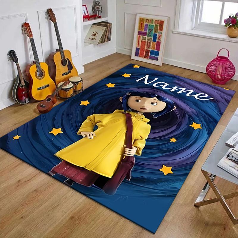 Custom Coraline Mat Personalized Name, Polyester Washable Indoor Entryway Rug, Gift for Christmas, Easter, Thanksgiving Day
