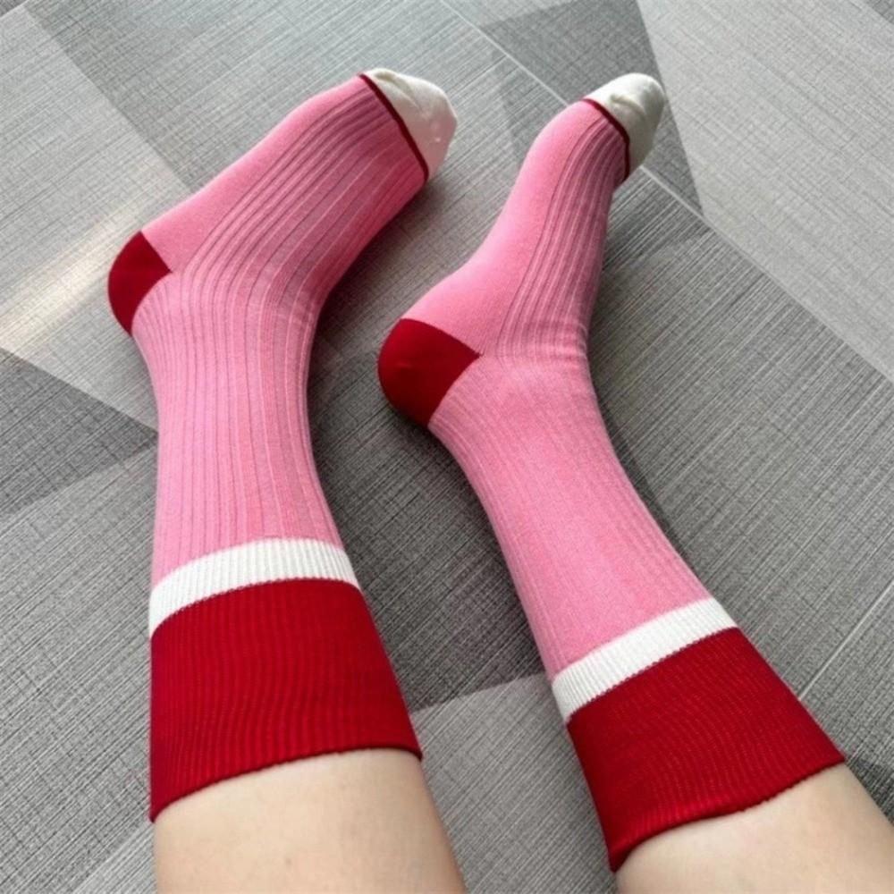 A Pair Soft Mid Tube Socks Stripes Long Socks Durable Womens Crew Socks for Women
