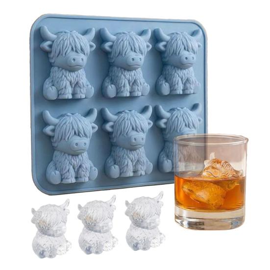 Highland Cow Silicone Ice Cube Tray Food-Grade 3D Mold for Whiskey Cocktails Easy-Release Mini Cow Chocolate Candy Molds for Baking Gummies Fudge