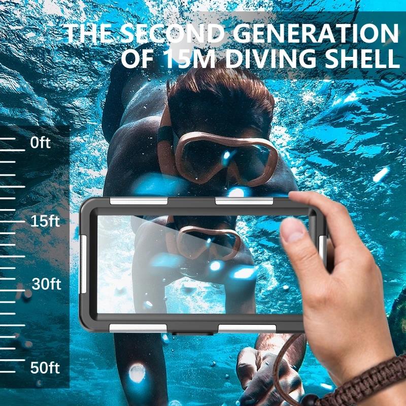 15M Professional Diving Phone Case For iPhone 16 15 14 13 12 Pro Max Underwater Taking Waterproof Cases Cover For Samsung Huawei 5