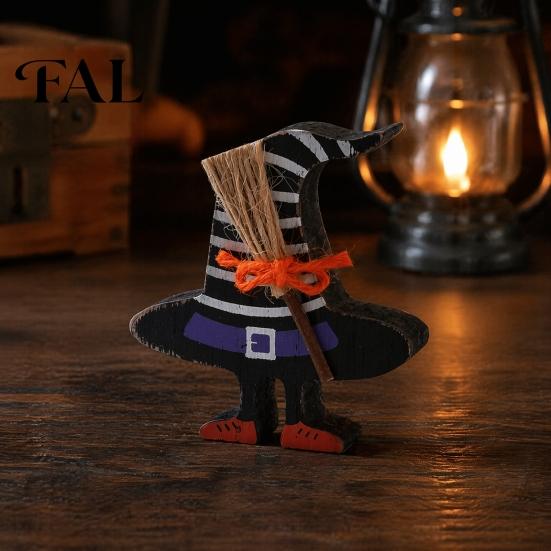 Halloween Home Decor Wooden Table Sign, Cute Ghost Witch Hat Bat Freestanding Tiered Tray Decorations Ornament, Rustic Farmhouse Tabletop Block