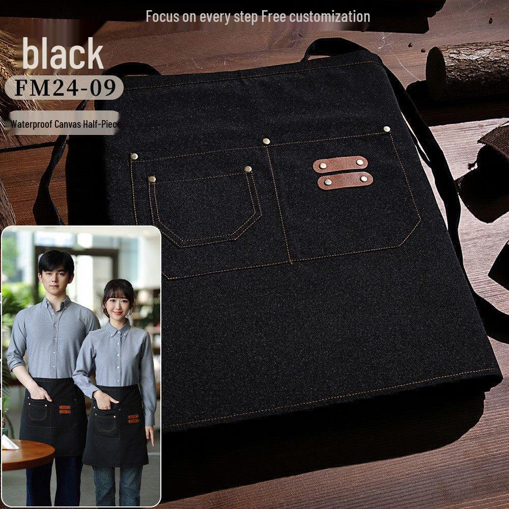 Fashionable Waterproof Canvas Half Apron - Breathable & Wear-Resistant for Work & Catering