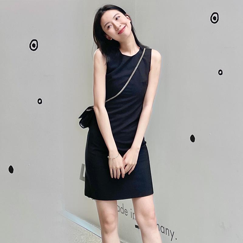 Платье без рукавов, летняя узкая черная юбка, OL, профессиональное платье, женская базовая юбка средней длины, жилет, юбка для перерыва на чай