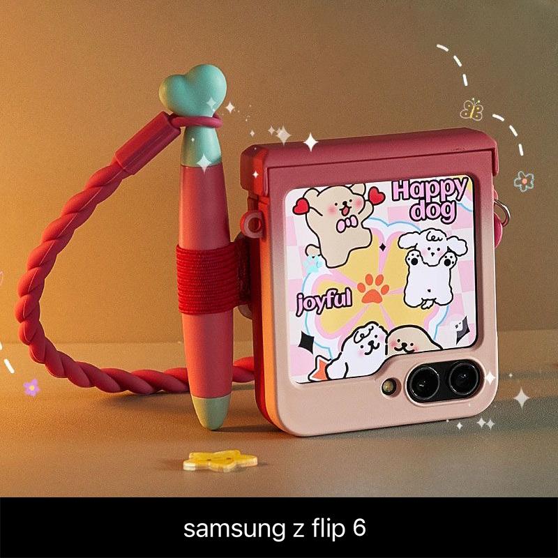 Чехол для Samsung z flip6 Милый чехол для телефона для Samsung Galaxy Z Flip6 со стилусом, Кавайный чехол z flip 6 3D Мечтательный кролик Градиентный красно-розовый Цветная крышка