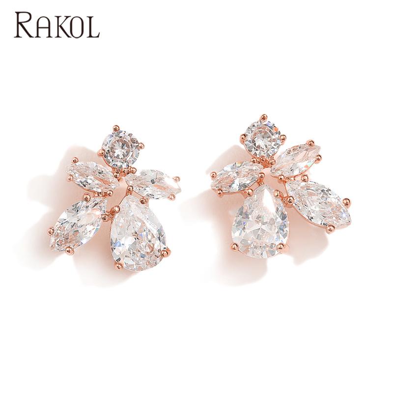 RAKOL EP2518 New Designer Jewelry Earrings Women Gold Plated 18 K Earrings Flower Shaped Stud Earrings Bridesmaids Bridal