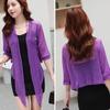 WTEMPO Большой размер, сплошной цвет, с половиной рукавом, солнцезащитная одежда, женская летняя тонкая кружевная шаль, повседневные свободные яркие шелковые дышащие кардиганы