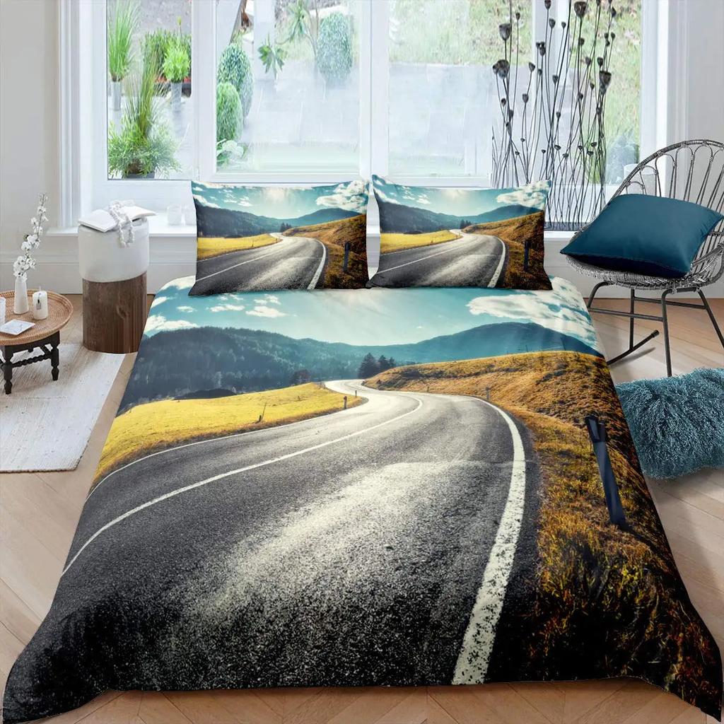 Highway Duvet Cover Set Tornado Lightning Bedding Set Disaster Queen King 2/3 Pcs Polyester Quilt Cover For Adults Boys Teens