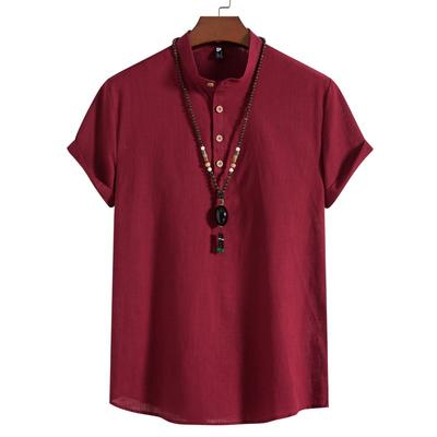 Мужская летняя легкая повседневная рубашка больших размеров, рубашка-пуловер со стоячим воротником, пляжная рубашка