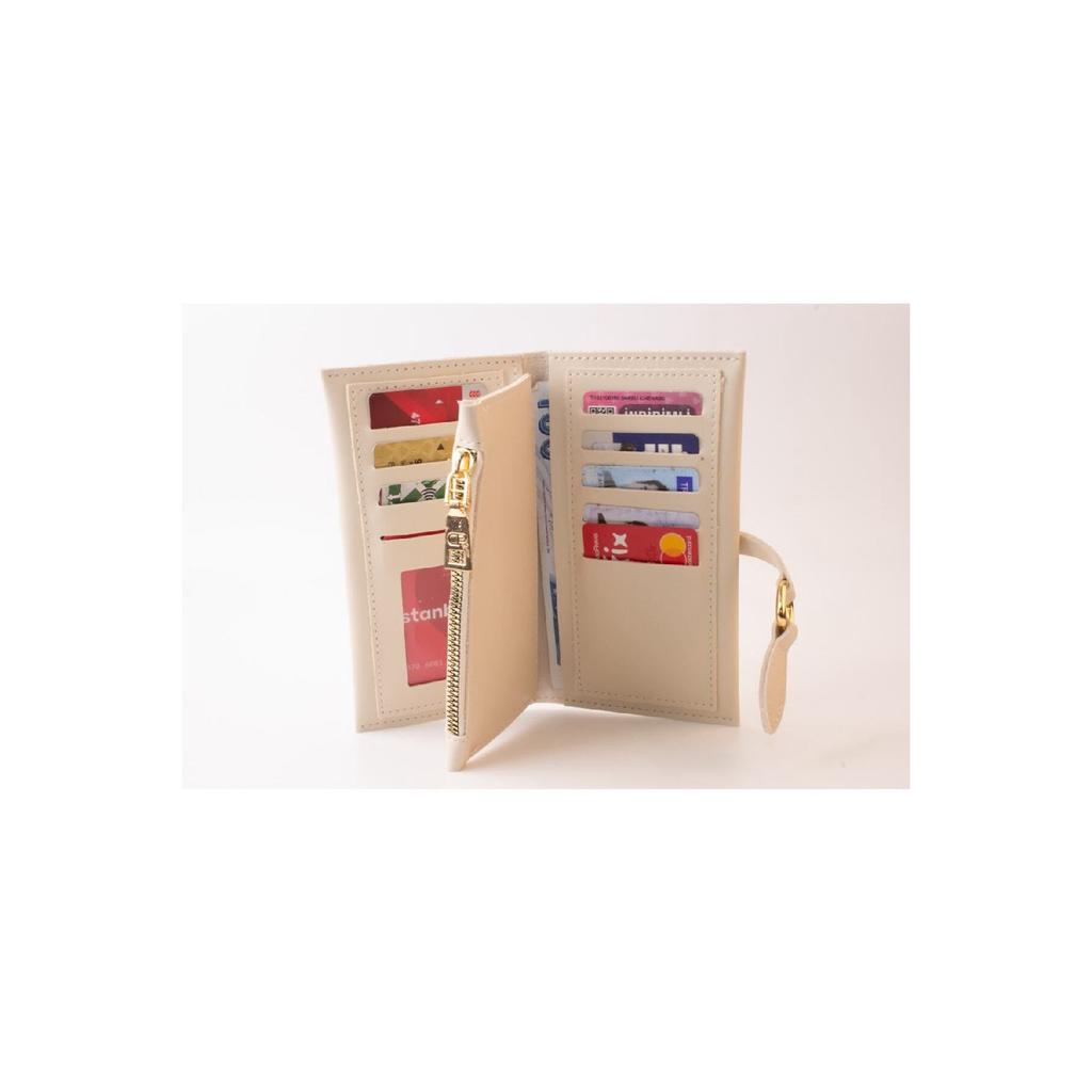 Soft Leather Orange Women's Wallet Accessory With Snap Fasteners, Multi-compartments, Zipper In The Middle And Phone Holder