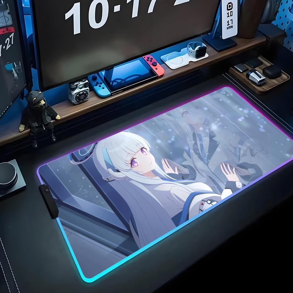 noa blue archive Mouse Pad RGB Gaming Mousepad Big LED Pad PC Desk Mat Luminous Mouse Pad Large Keyboard Mats Table Rug With