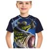 Boys' short-sleeved T-shirt with a round neck and a 3D summer fish print