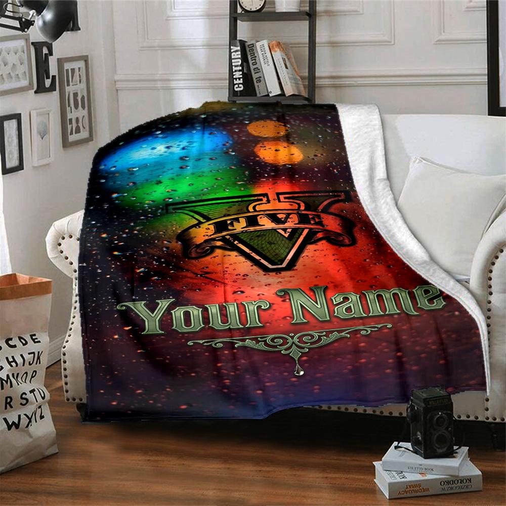 Gta Personalized Text Blanket Multi-purpose Customizable Blanket Warmthful Decor for Office Chair Bedding Livingroom Seaside Ideal for All Seasons