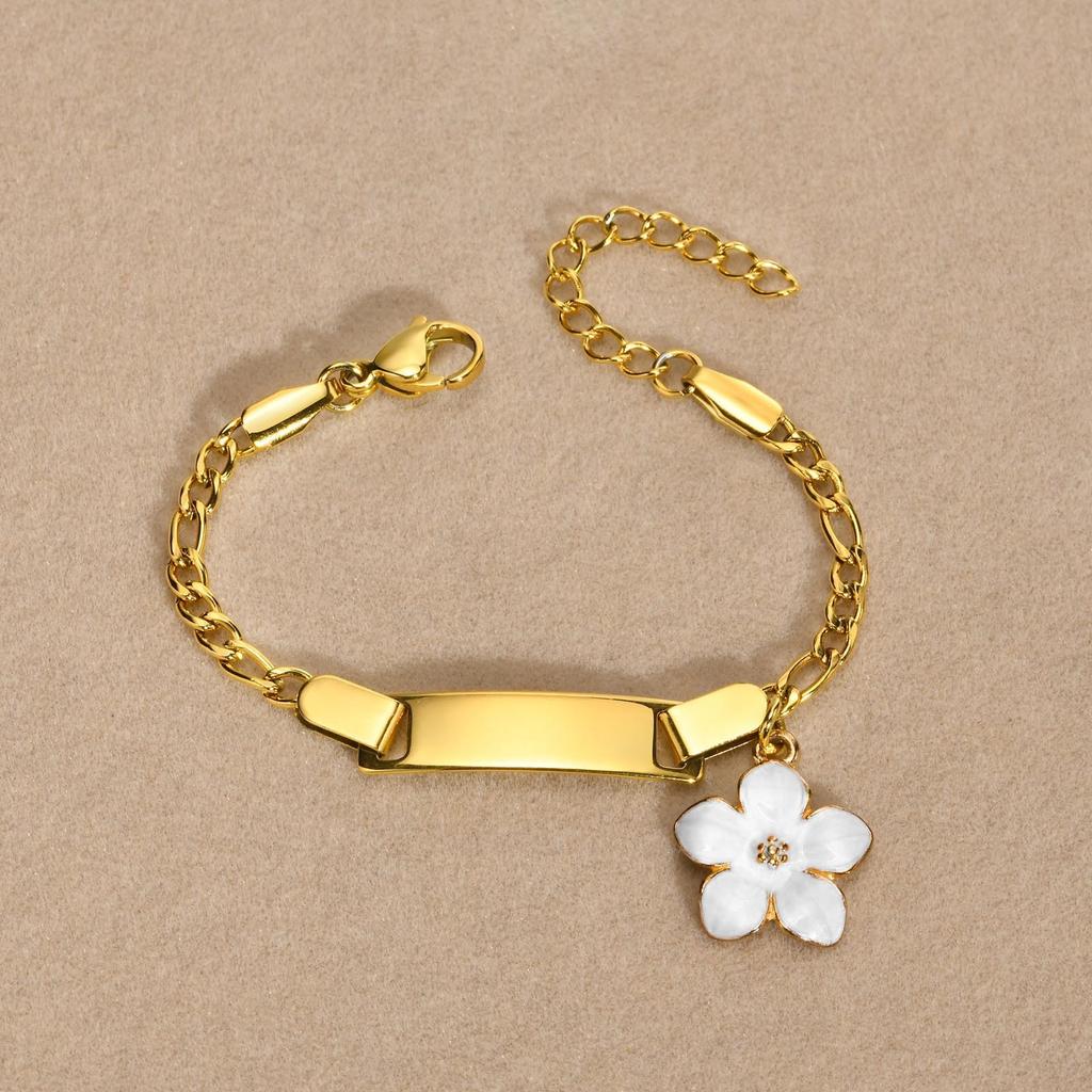 Personalized Name ID Bracelets for Baby Girls, Anti Allergy Gold Plated Stainless Steel Child Engrave Name Birthdate Bracelet
