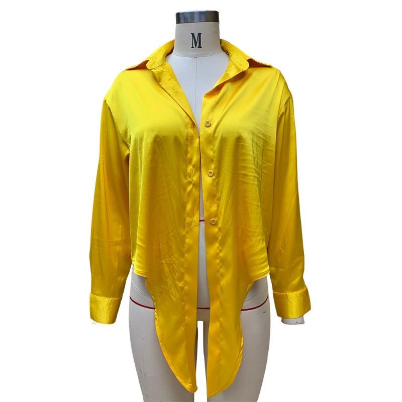 Плюс размер, весенне-осенняя женская модная темпераментная рубашка с лацканами и длинными рукавами, короткие женские топы