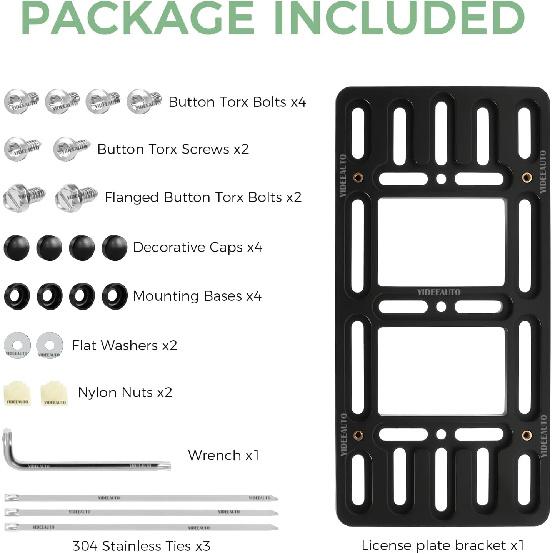 Front License Plate Mount - No Drill Licence Plate Bracket Holder, Universal Bumper Car Tag Frame Mounting Kit for Most Cars, Trucks & SUVs