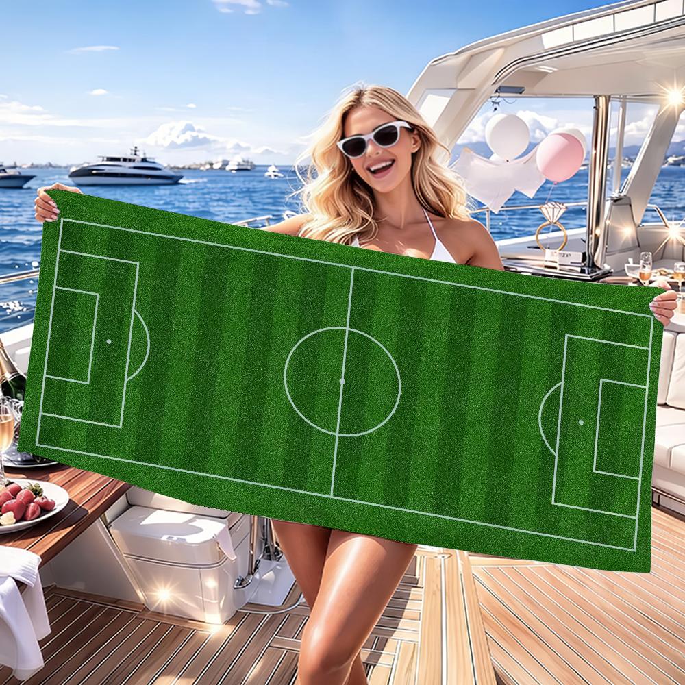 Football Pitch Print Towel Quick Dry Absorbent Beach Towel for Sports, Fitness, Swimming and Outdoor Activities