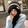 Женская вязаная шапка-пуловер с милыми ушками - Японская мода, Теплая шерстяная защита ушей для коллекции Осень-Зима 2025