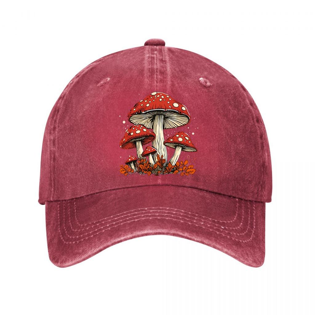 Vintage Red Spotted Mushroom Wall Art Washed Baseball Cap Outdoor For Womens Unisex FeUnisex