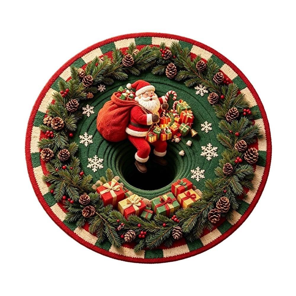 2D Flat Printed 3D Illusion Rug Santa Claus Xmas Home Decor Christmas Rug Outdoor