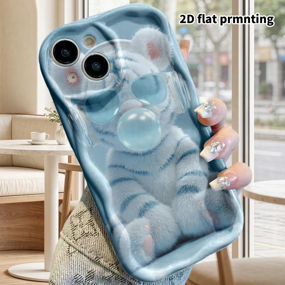Phone Case: 2D flat design suitable for iPhone 18, 17, 16, 15, 14, 13 Pro film protective case, couple style, white tiger plush, Christmas and Hallowe
