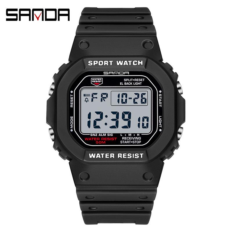 SANDA's New Square Single Display Movement Multi-functional Luminous Waterproof Outdoor Sports Student Electronic Watch