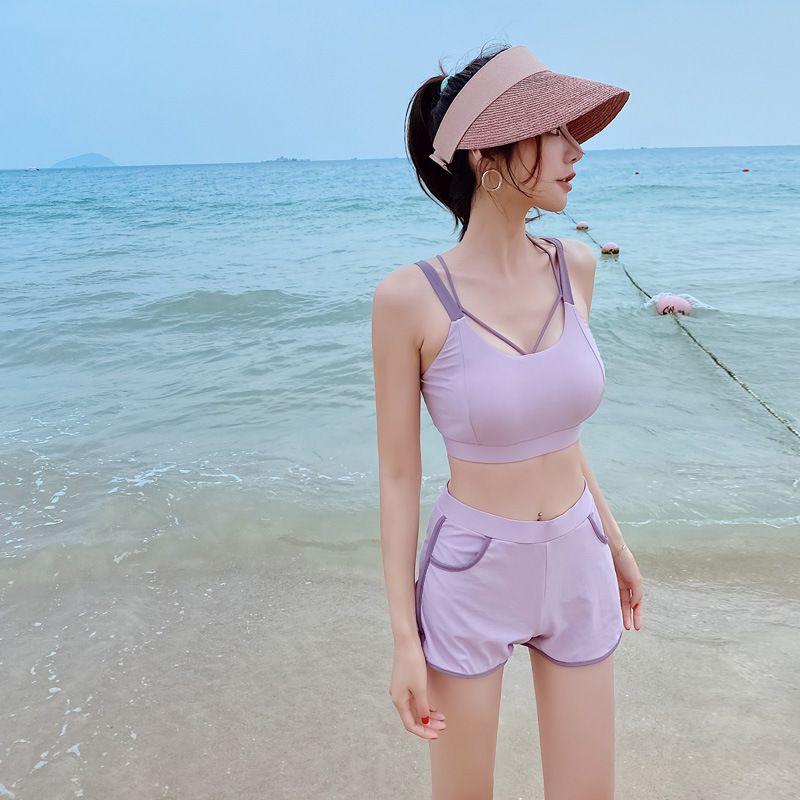 1011 new swimsuit women's four-piece set sexy flat angle split sports ins style student bikini hot spring swimsuit