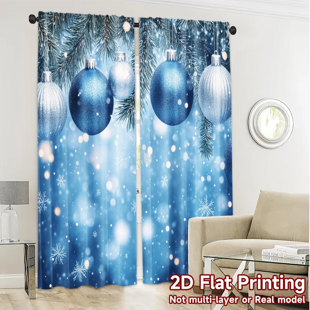 2pcs,Curtains Blue Christmas Ornaments Snow (2) Popular Creative Curtains Fabric Curtains Thermal Insulation, and Room Darkening