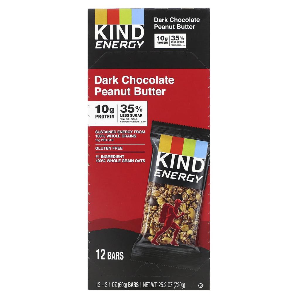 KIND Bars Energy, Dark Chocolate Peanut Butter, 12 Bars, 60 G (2.1 Oz) Each