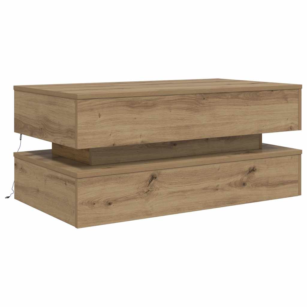 LED Coffee Table in Artisan Oak Finish 90 x 50 x 40 cm