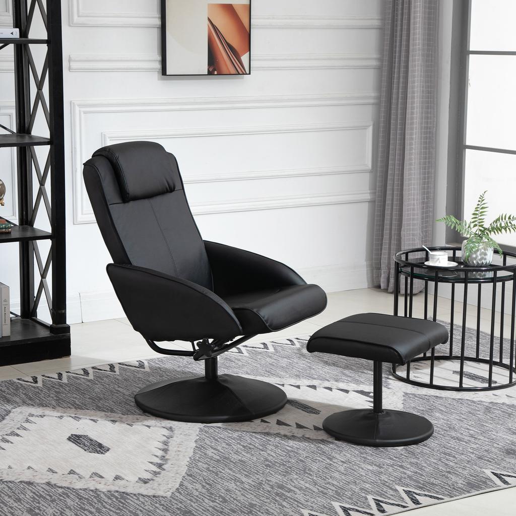 Relax Armchair With Footrest Artificial Leather Cover Reclining Ergonomic Design Black