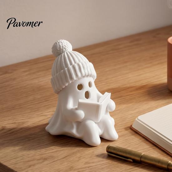 Прочная Фигурка из ПЛА-смолы, Милая Фигурка Призрака, 3D-печатная Статуэтка Читающего Человека с Вязаной Шапкой, Зимнее Праздничное Украшение для Полки, Шляпа, причудливый Хэллоуин