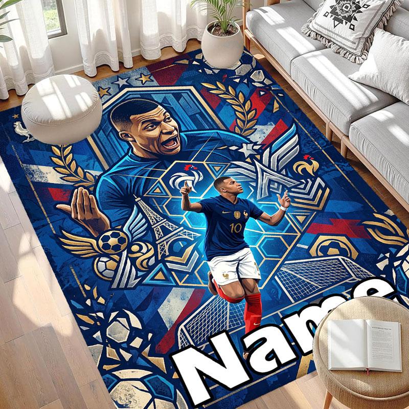 Custom Name Personalized Kylian Mbappe Print Carpet, Versatile Home Decor Rug, for Playroom, Apartment, Balcony, Entryway, Hallway Gift