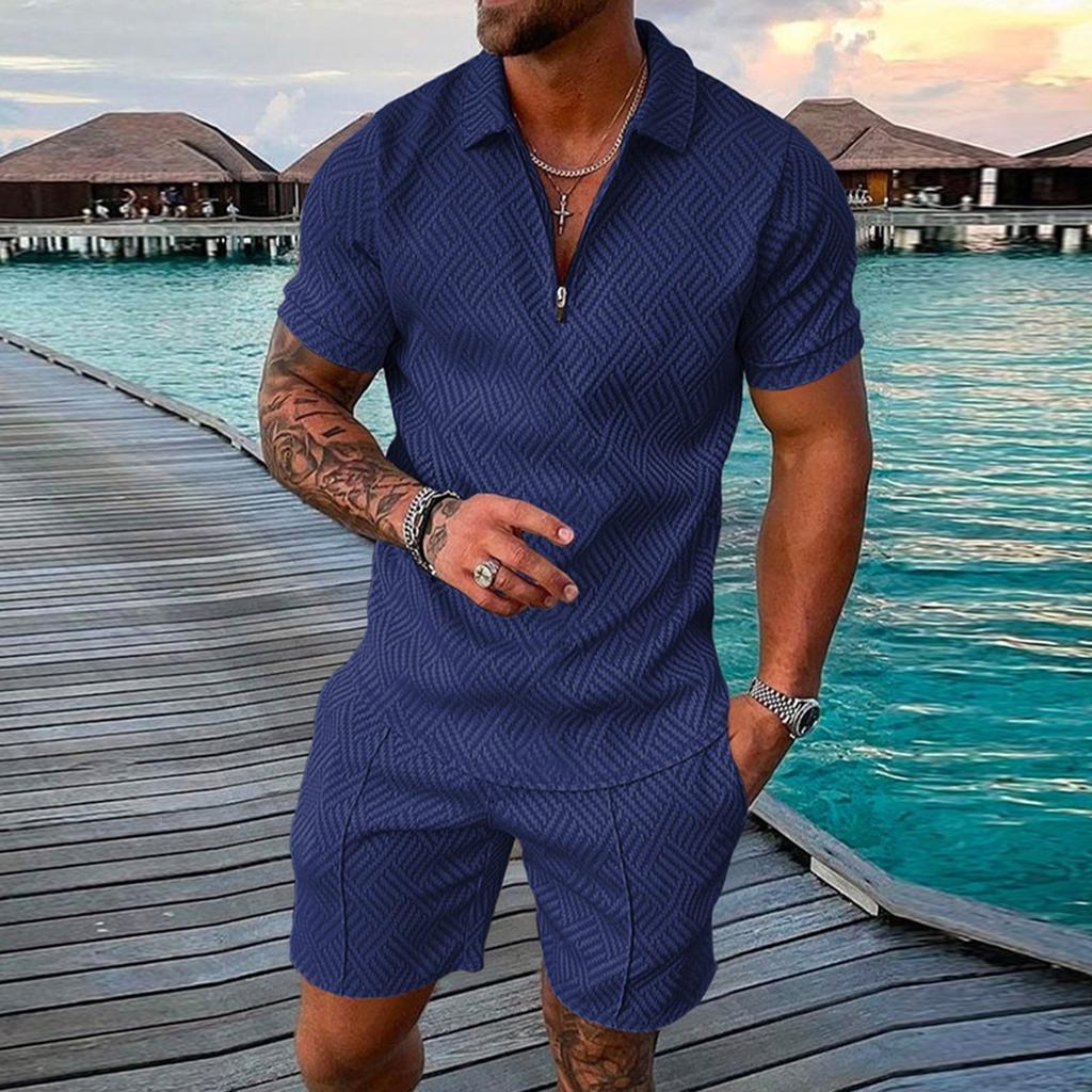 Men's Short Sets Outfits 2 Piece Summer Tracksuit Short Sleeve Shirt And Shorts Set Casual Sport Suit