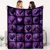 Vintage Purple Plaid Heart Rose Patchwork Checkered Themed Flannel Blanket - Large Size, Soft, Lightweight, and Warm, Suitable for All Seasons - Perfe