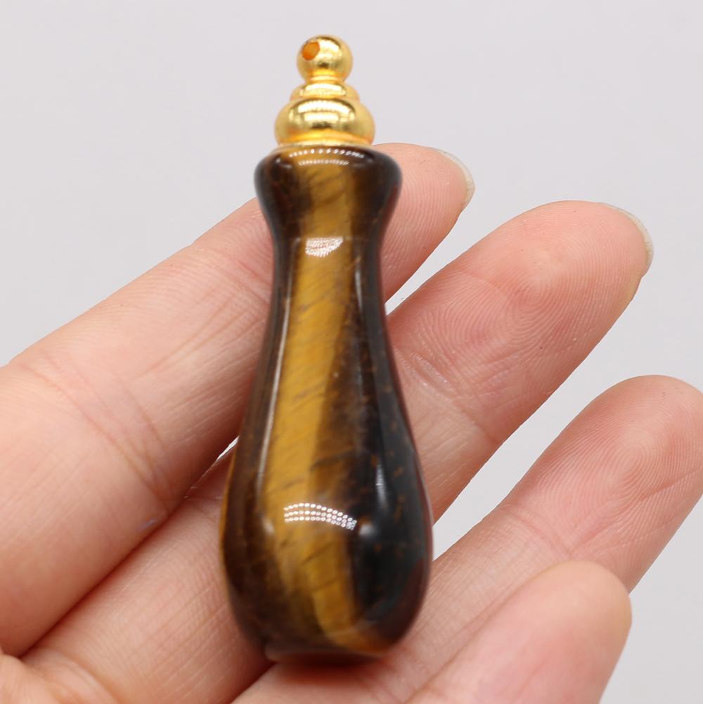 1Pc Small Natural Stone Perfume Bottle Pendants,Tiger Eye Stone Pendant Charms for Jewelry Making DIY Necklace Accessories Craft Gifts