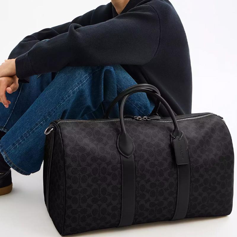 COACH Compass etter Logo Print Coated Canvas Travel Bag Men's Black black