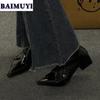 Женские ботильоны на среднем каблуке с острым носком, кожаные туфли, тренд зимы 2025 года, новые сексуальные массивные ботинки «Челси» для снега, модные туфли-лодочки Zapatos