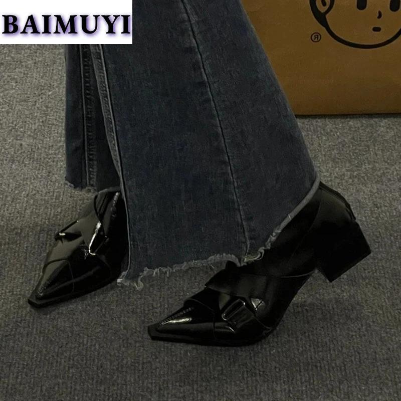 Женские ботильоны на среднем каблуке с острым носком, кожаные туфли, тренд зимы 2025 года, новые сексуальные массивные ботинки «Челси» для снега, модные туфли-лодочки Zapatos